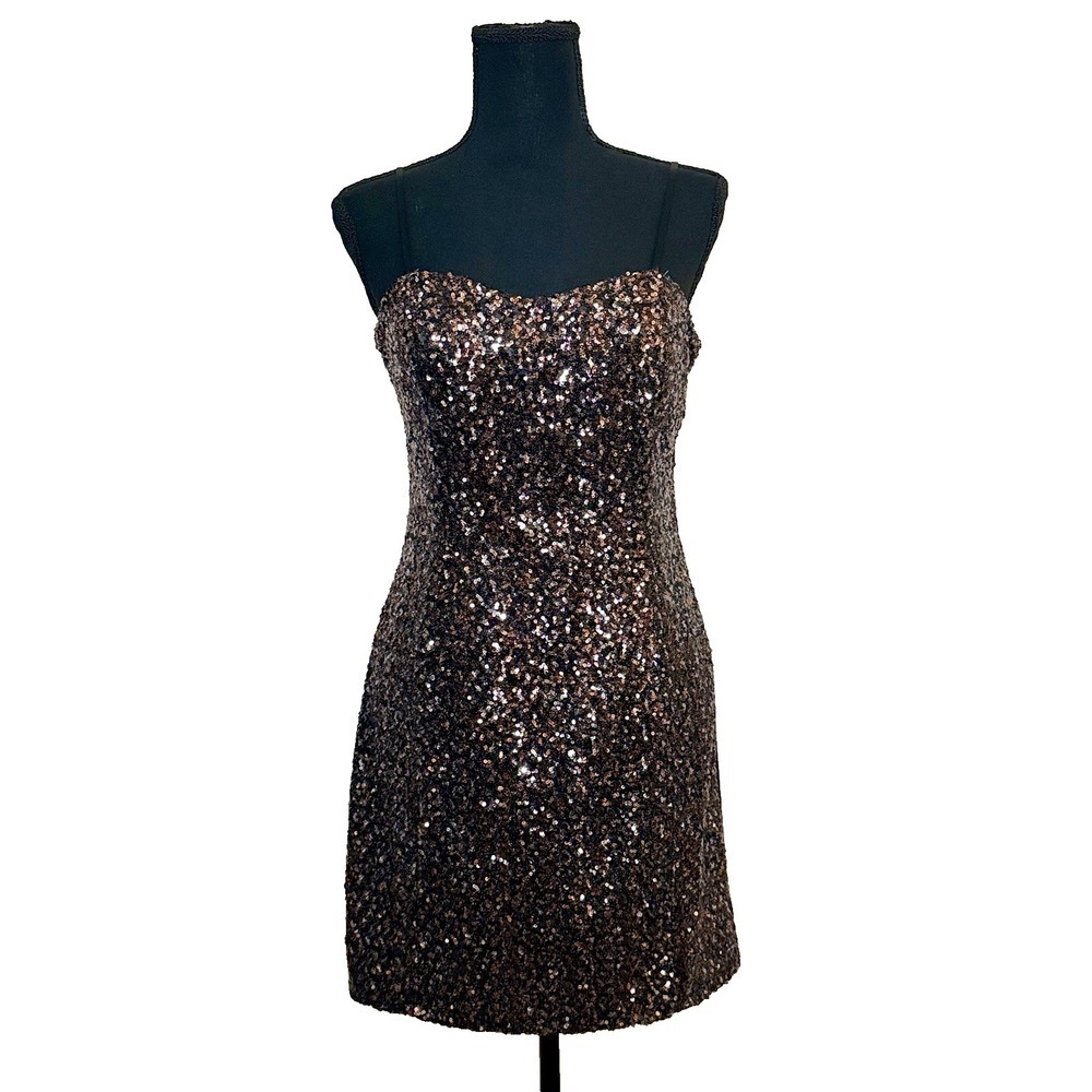 MM Couture by Miss Me Bronze Sequin Mini Party Dress Size Medium